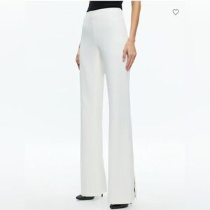 Alice + Olivia Lara Rhinestone Side Slit Cream Wide Leg Pants